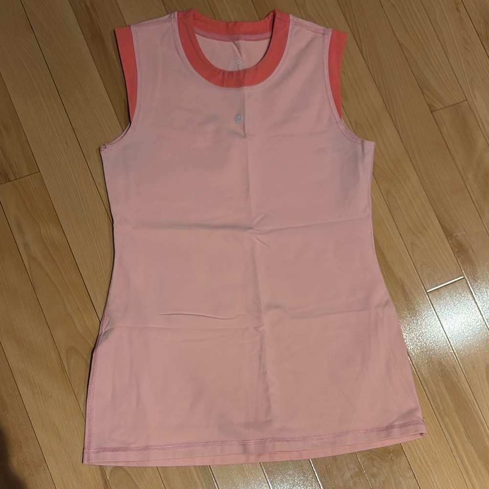 Pink Lululemon Muscle Tank Top with Logo in Front & Coral Trim - size 8